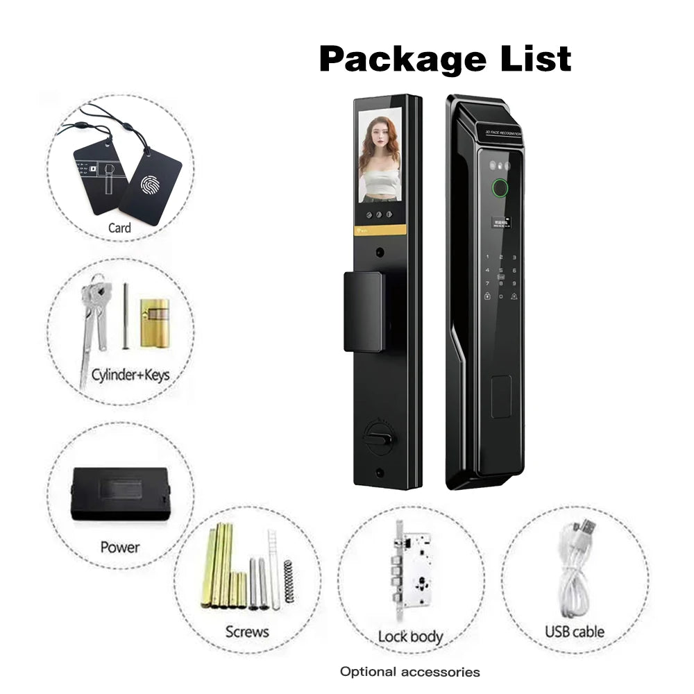 PHIPULO 3D Face Recognition Unlock Digital Door Lock With Fingerprint Password Unlock Keyless Electronic Door Lock
