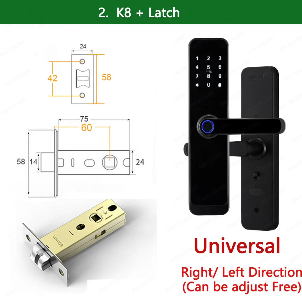 RAYKUBE K8 Smart Door Lock TTlock Bluetooth / Tuya Wifi Fingerprint Password 13.56MHZ IC Card Keyless Smartlife Home