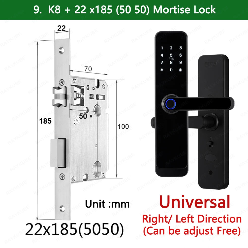 RAYKUBE K8 Smart Door Lock TTlock Bluetooth / Tuya Wifi Fingerprint Password 13.56MHZ IC Card Keyless Smartlife Home