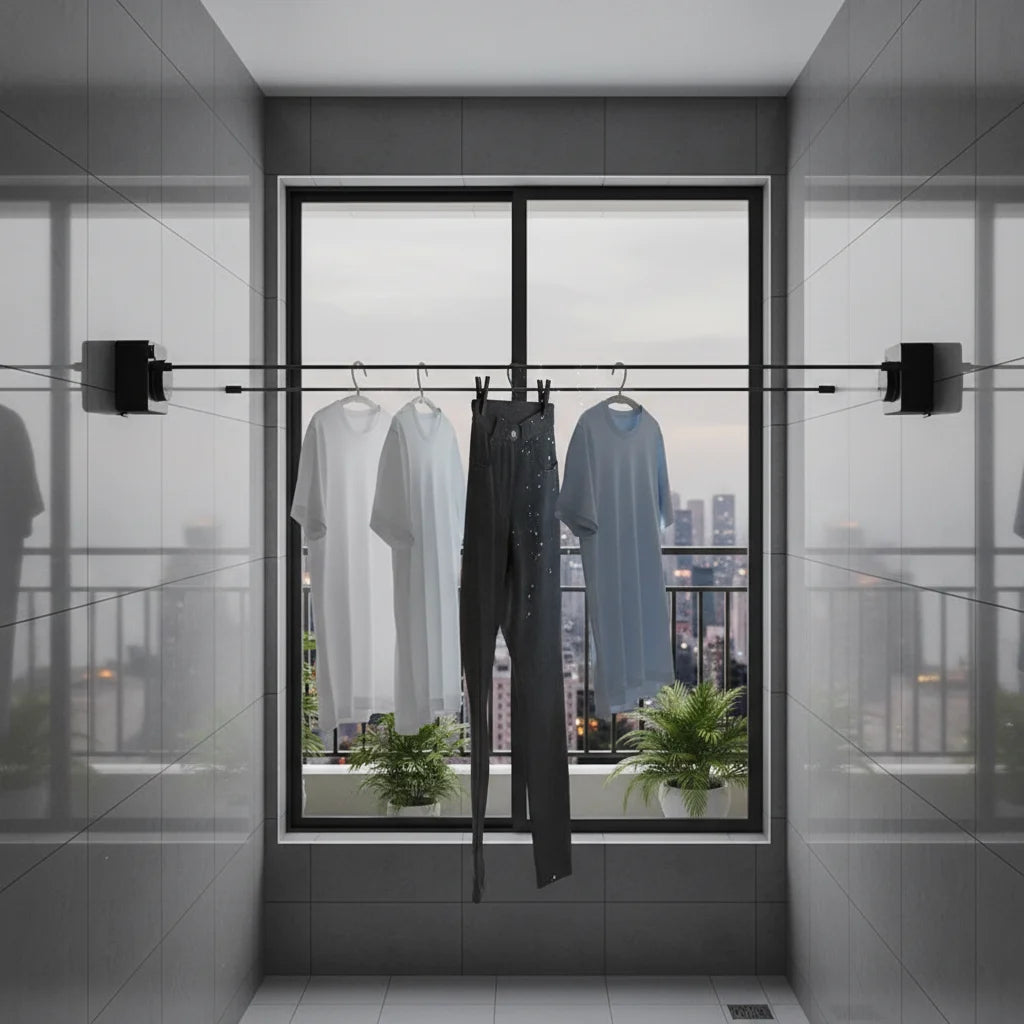 Retractable Indoor Clothesline - No Drill Wall-Mounted Drying Rack