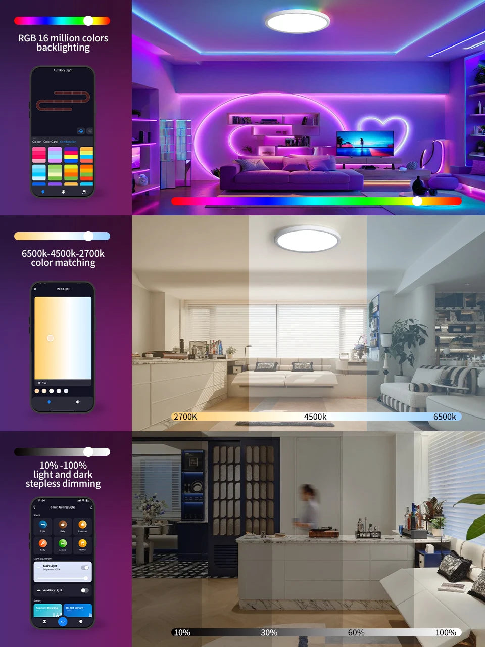 Smart RGB LED Ceiling Light - WiFi Voice Control with Alexa & Google Home