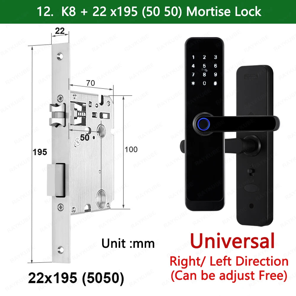 RAYKUBE K8 Smart Door Lock TTlock Bluetooth / Tuya Wifi Fingerprint Password 13.56MHZ IC Card Keyless Smartlife Home