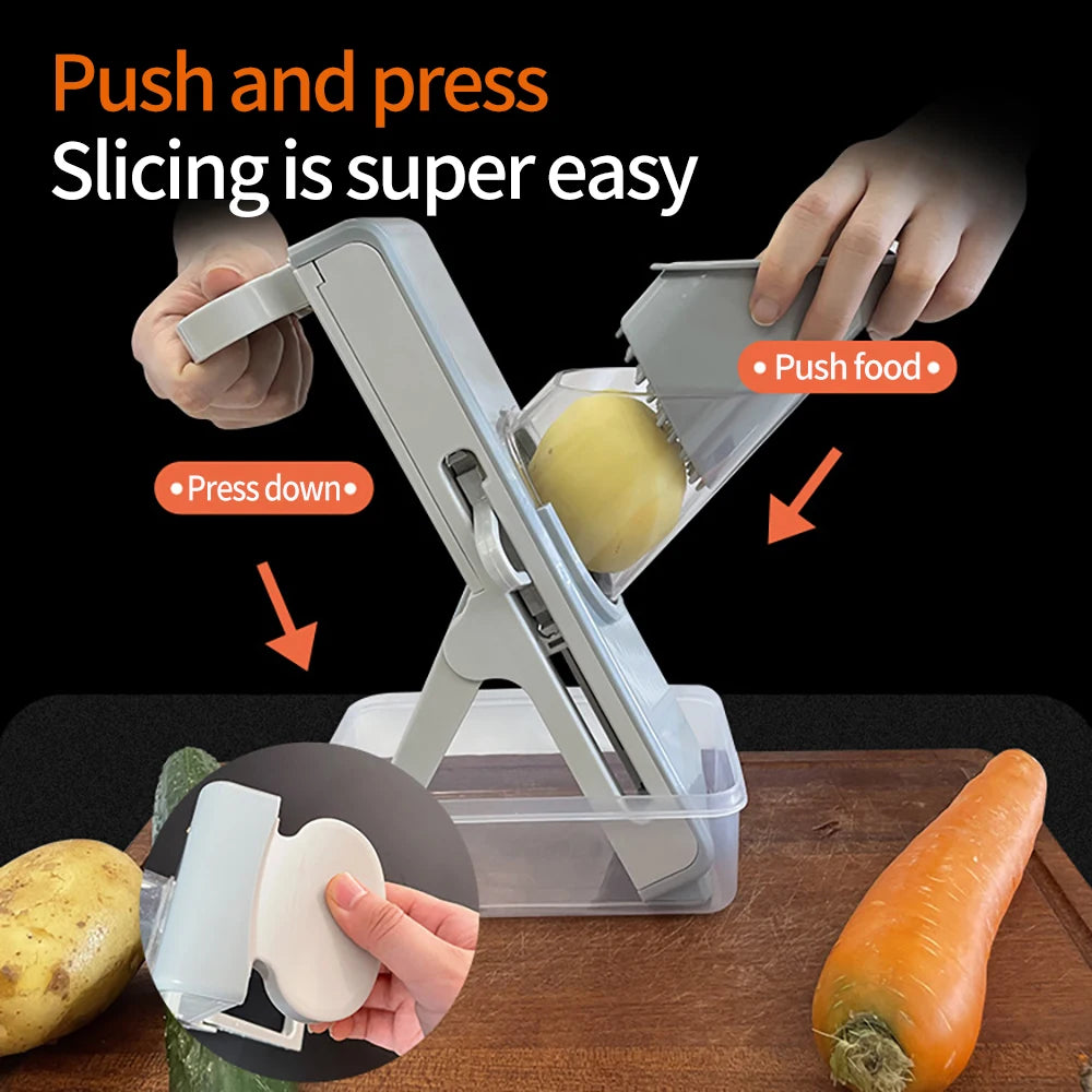 Multifunctional Vegetable Slicer - Manual Food Chopper with Interchangeable Blades