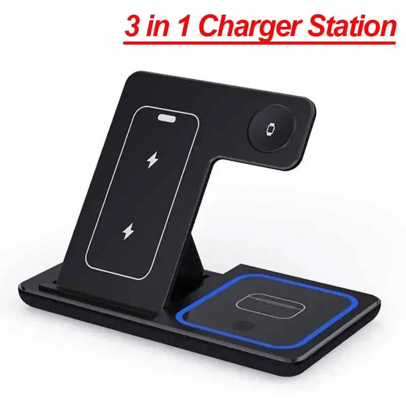 3-in-1 Wireless Charging Station - 30W Fast Charger for iPhone, Apple Watch & AirPods