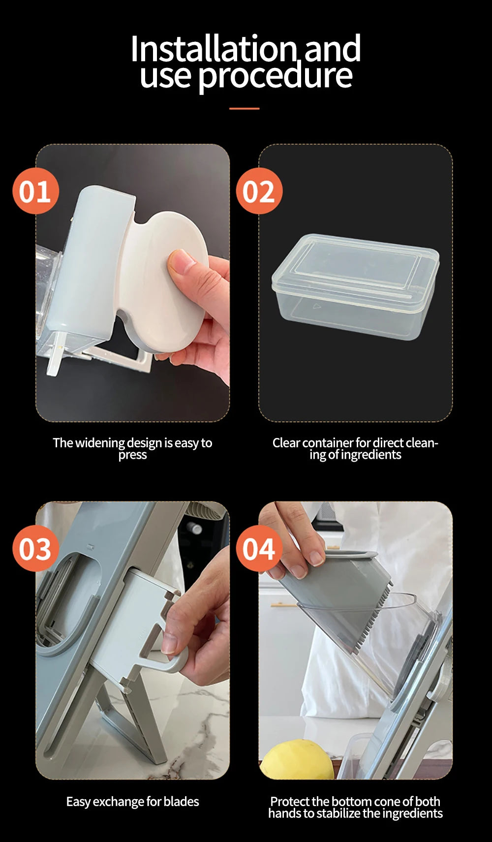 Multifunctional Vegetable Slicer - Manual Food Chopper with Interchangeable Blades