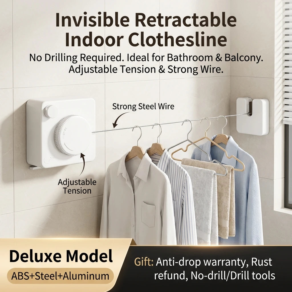 Retractable Indoor Clothesline - No Drill Wall-Mounted Drying Rack