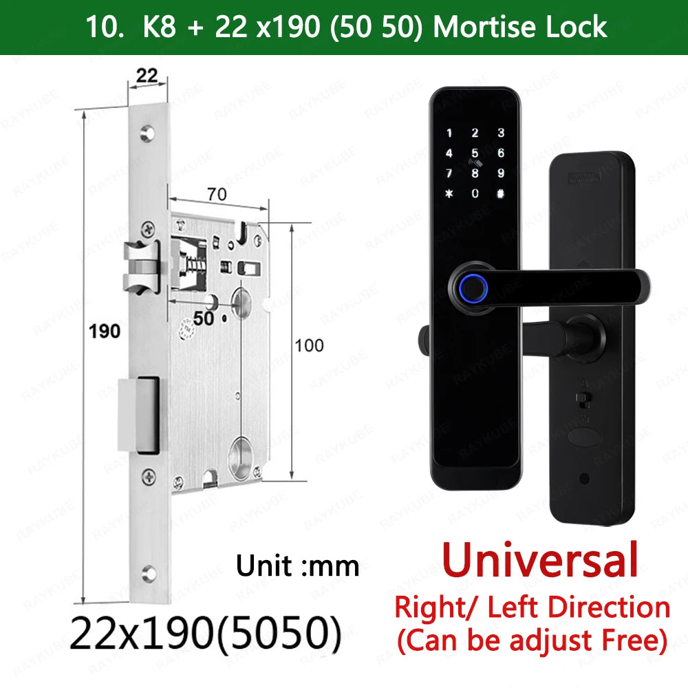 RAYKUBE K8 Smart Door Lock TTlock Bluetooth / Tuya Wifi Fingerprint Password 13.56MHZ IC Card Keyless Smartlife Home