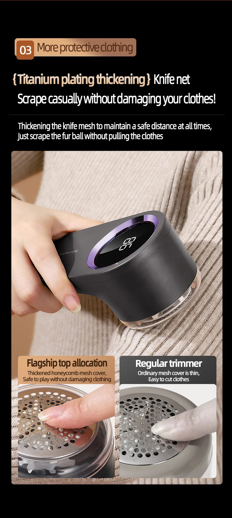 Clothing Hair Dehairing Device LED Portable Digital Electric Particle Hair Dehairing Device USB Rechargeable Felting Removal Dev