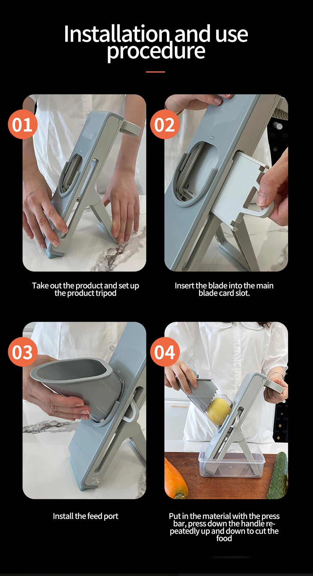 Multifunctional Vegetable Slicer - Manual Food Chopper with Interchangeable Blades