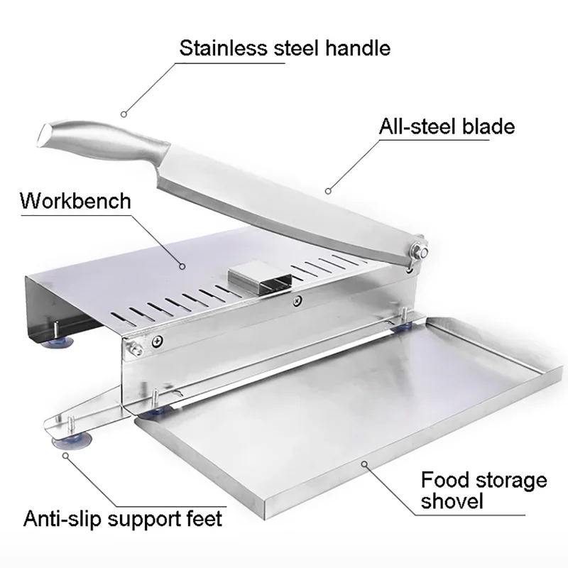 Stainless Steel Meat Slicer - Manual Food Cutter for Frozen Meat & Vegetables