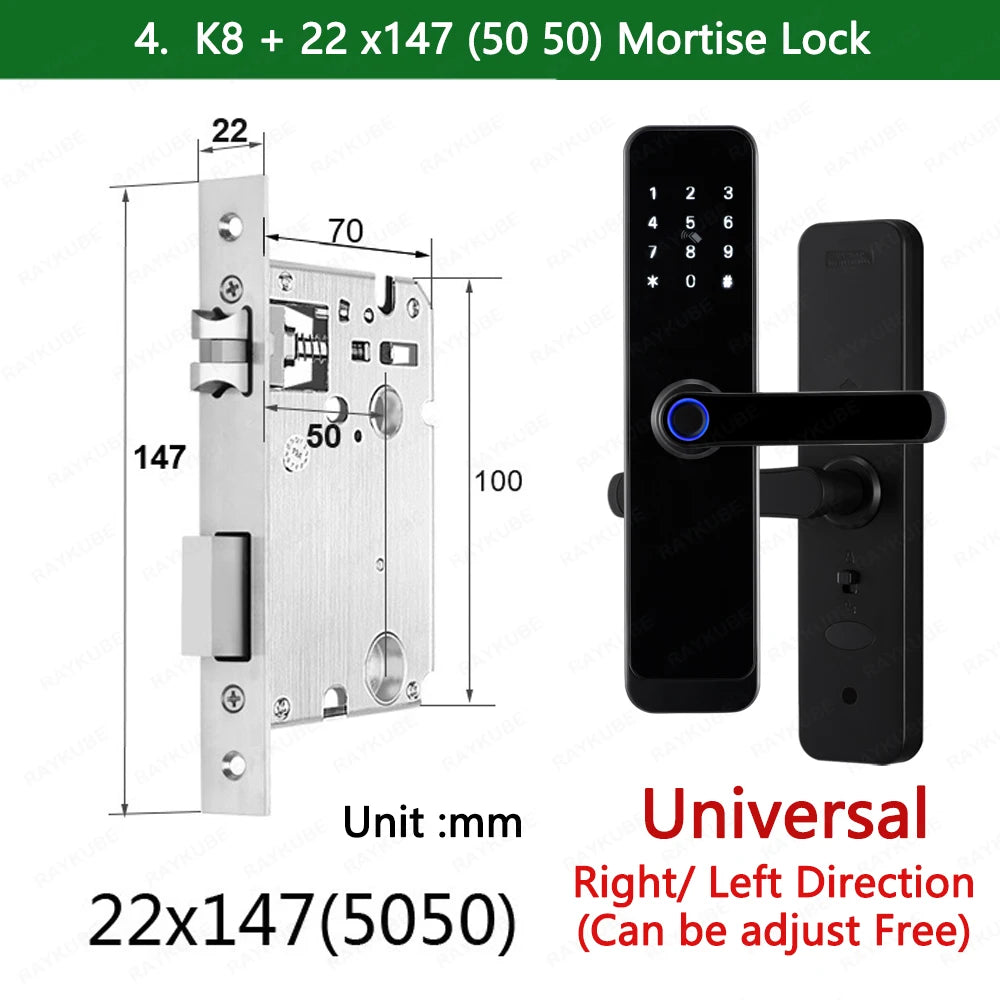 RAYKUBE K8 Smart Door Lock TTlock Bluetooth / Tuya Wifi Fingerprint Password 13.56MHZ IC Card Keyless Smartlife Home