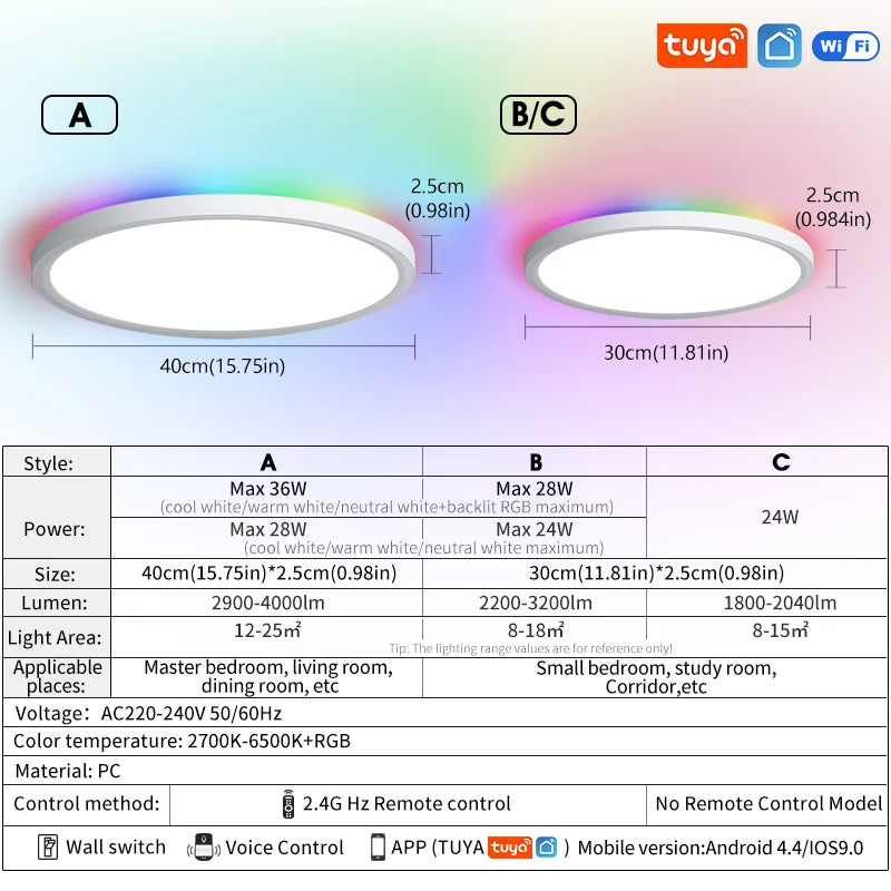 Smart RGB LED Ceiling Light - WiFi Voice Control with Alexa & Google Home