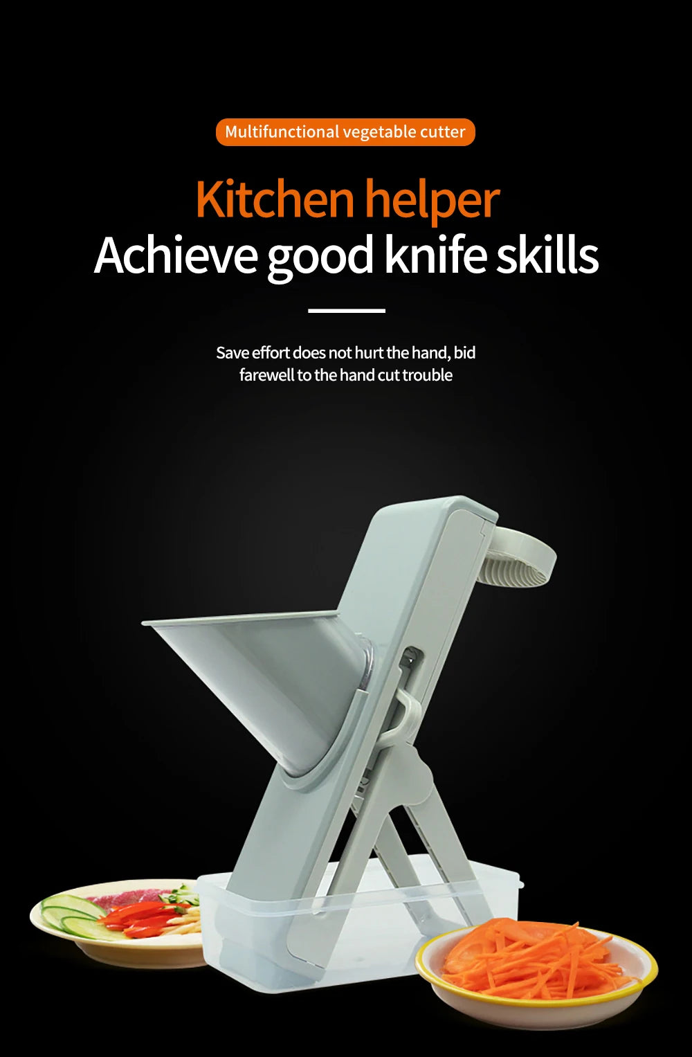 Multifunctional Vegetable Slicer - Manual Food Chopper with Interchangeable Blades