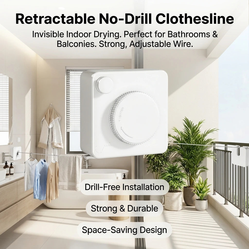 Retractable Indoor Clothesline - No Drill Wall-Mounted Drying Rack