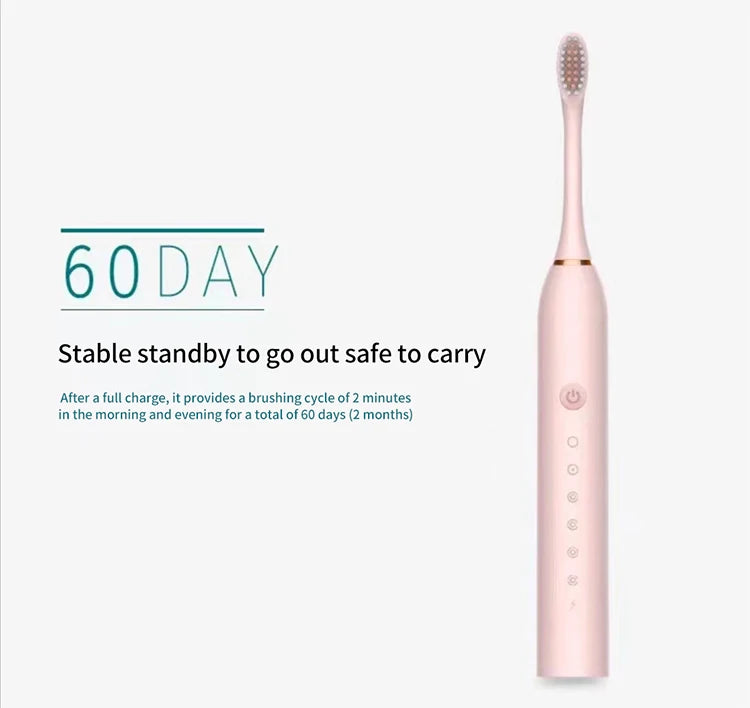 Rechargeable Electric Toothbrush - 6 Modes USB Sonic Toothbrush with 4 Brush Heads