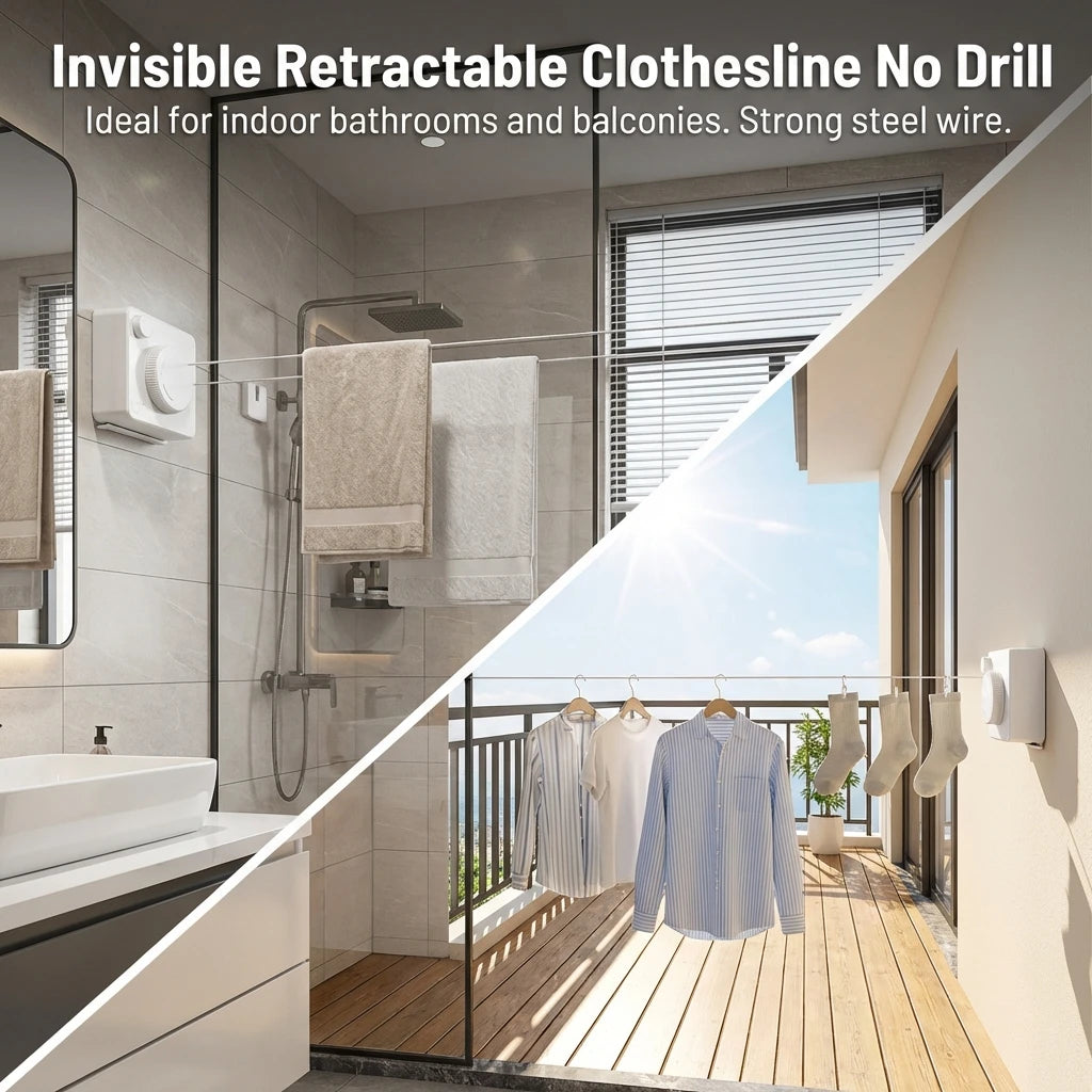 Retractable Indoor Clothesline - No Drill Wall-Mounted Drying Rack
