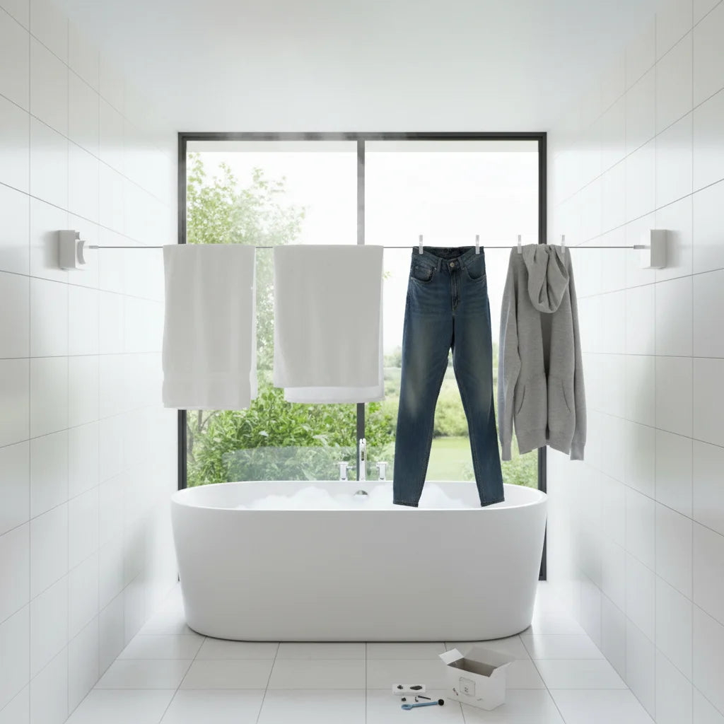 Retractable Indoor Clothesline - No Drill Wall-Mounted Drying Rack