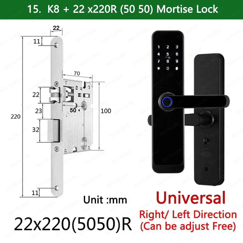 RAYKUBE K8 Smart Door Lock TTlock Bluetooth / Tuya Wifi Fingerprint Password 13.56MHZ IC Card Keyless Smartlife Home