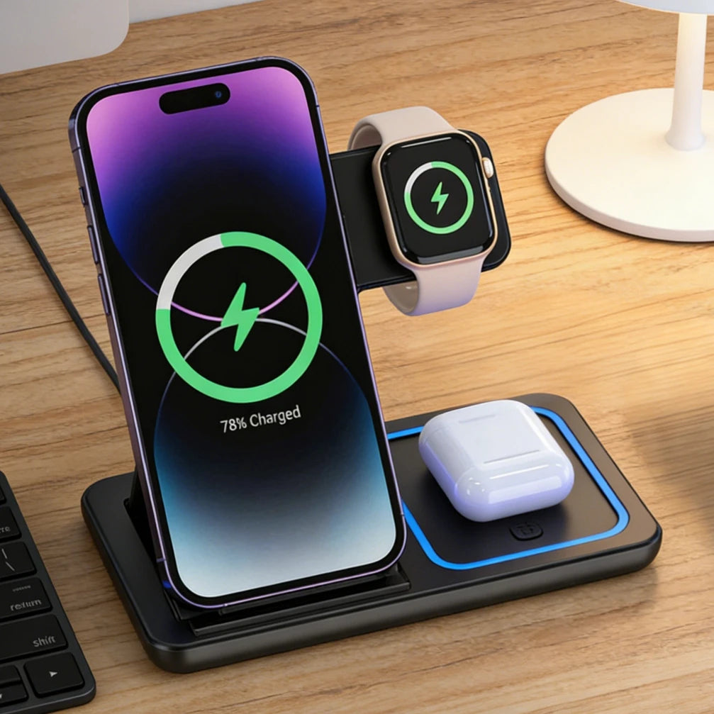3-in-1 Wireless Charging Station - 30W Fast Charger for iPhone, Apple Watch & AirPods