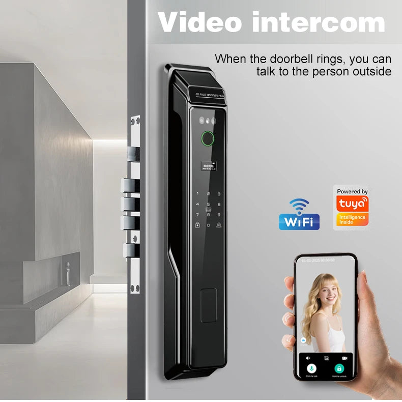 PHIPULO 3D Face Recognition Unlock Digital Door Lock With Fingerprint Password Unlock Keyless Electronic Door Lock