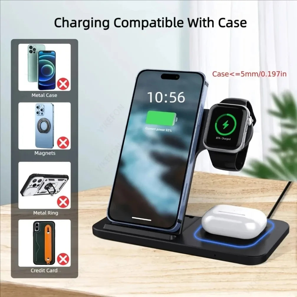3-in-1 Wireless Charging Station - 30W Fast Charger for iPhone, Apple Watch & AirPods