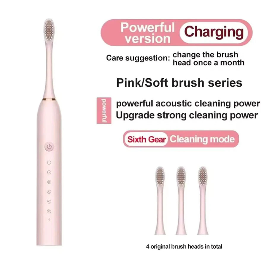Rechargeable Electric Toothbrush - 6 Modes USB Sonic Toothbrush with 4 Brush Heads
