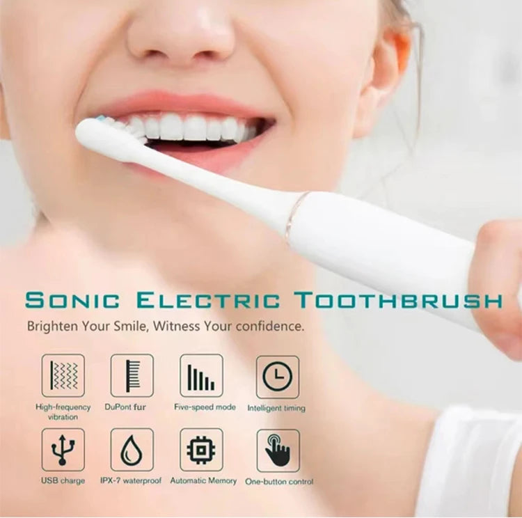 Rechargeable Electric Toothbrush - 6 Modes USB Sonic Toothbrush with 4 Brush Heads