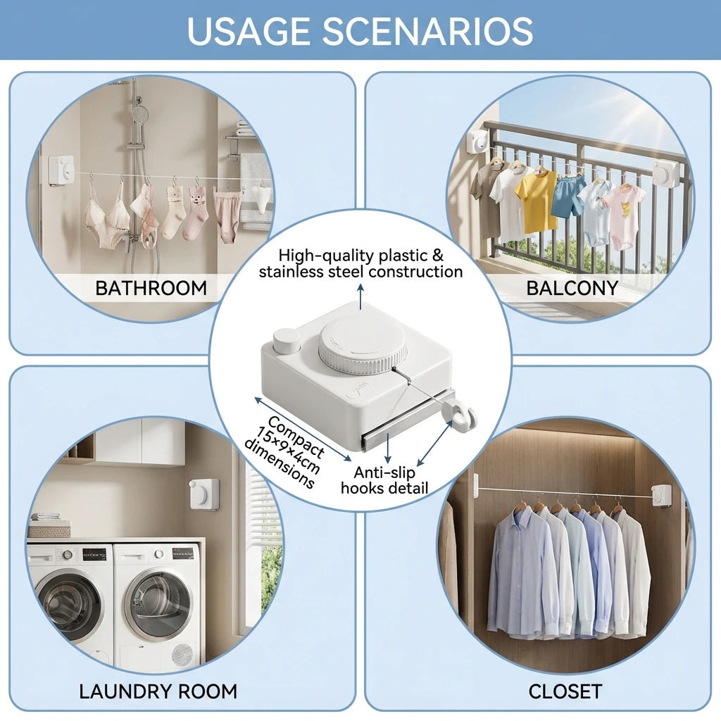 Retractable Indoor Clothesline - No Drill Wall-Mounted Drying Rack