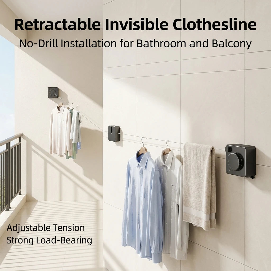 Retractable Indoor Clothesline - No Drill Wall-Mounted Drying Rack