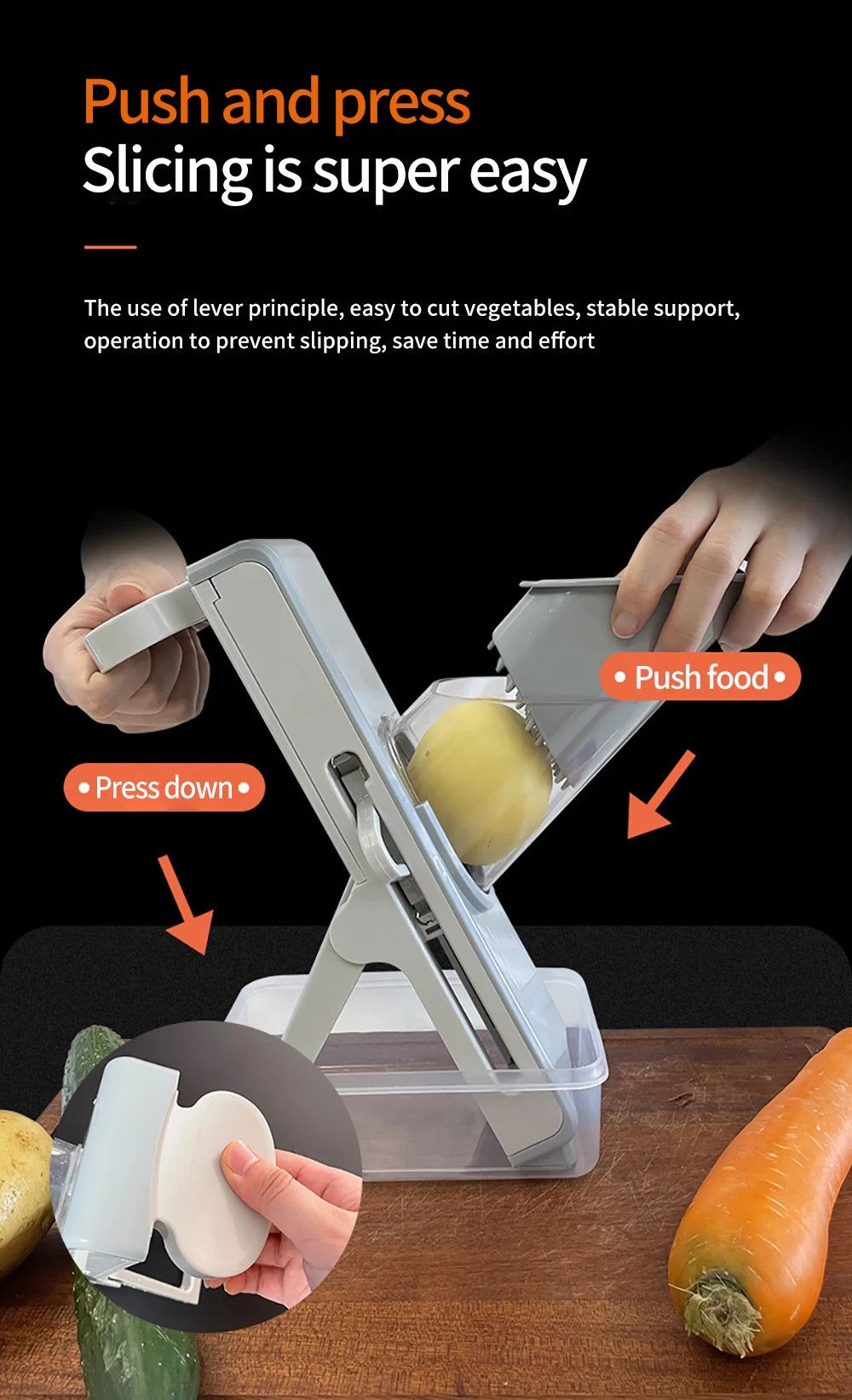 Multifunctional Vegetable Slicer - Manual Food Chopper with Interchangeable Blades