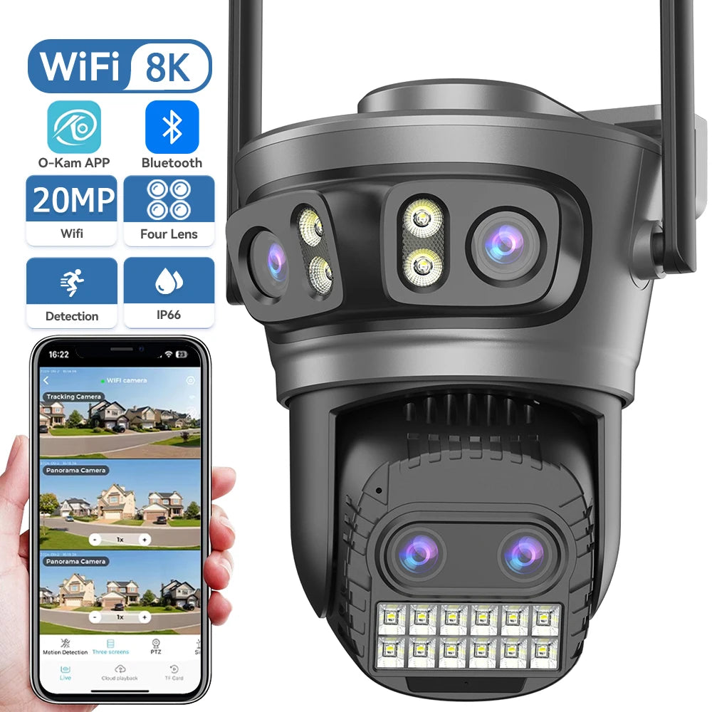 20MP 8K Four Lens Three Screens 10X Zoom PTZ Wifi IP Camera 10MP 5K Dual Lens Dual Screens Auto Tracking Outdoor Camera 5G WIFI