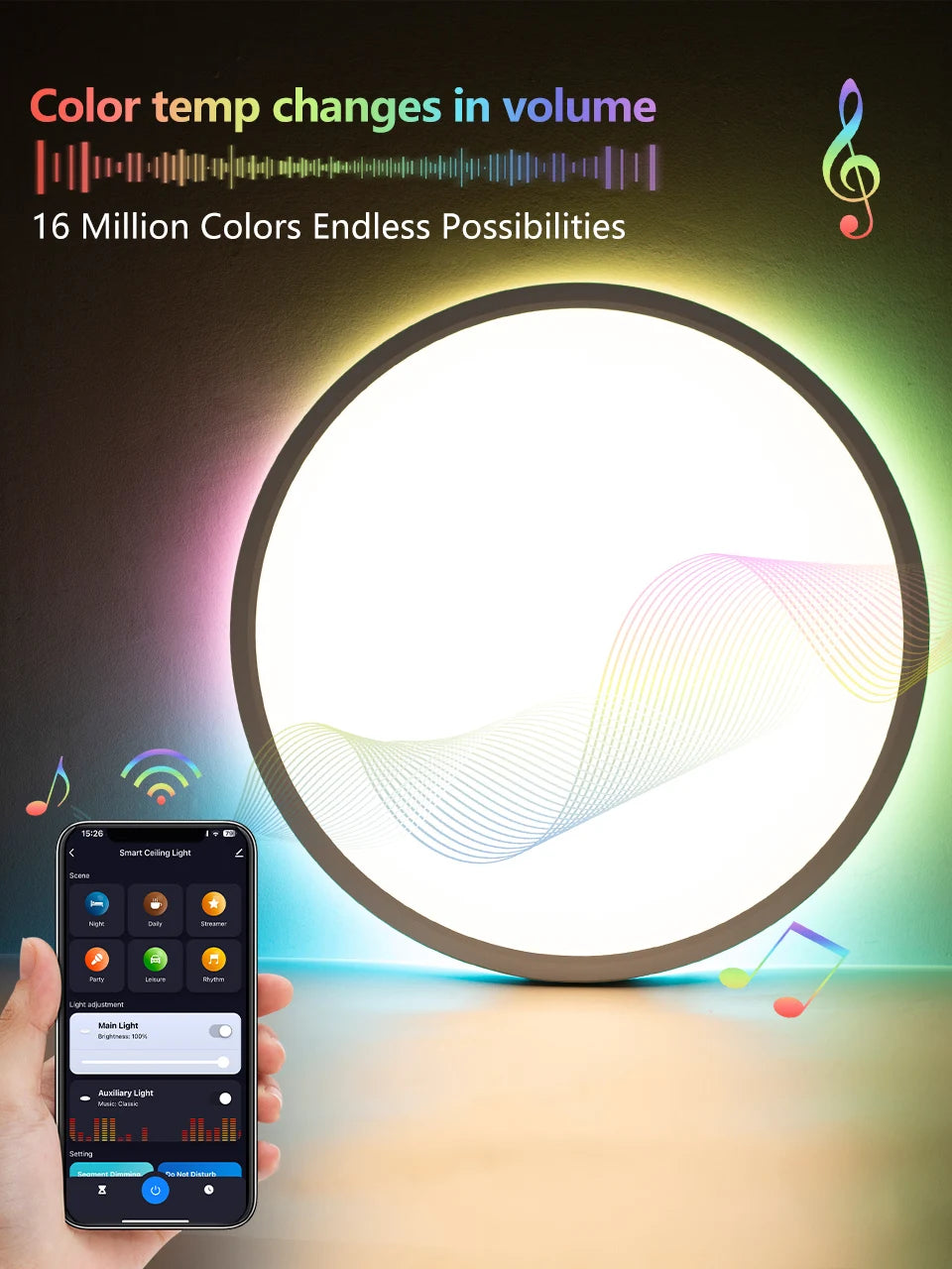 Smart RGB LED Ceiling Light - WiFi Voice Control with Alexa & Google Home