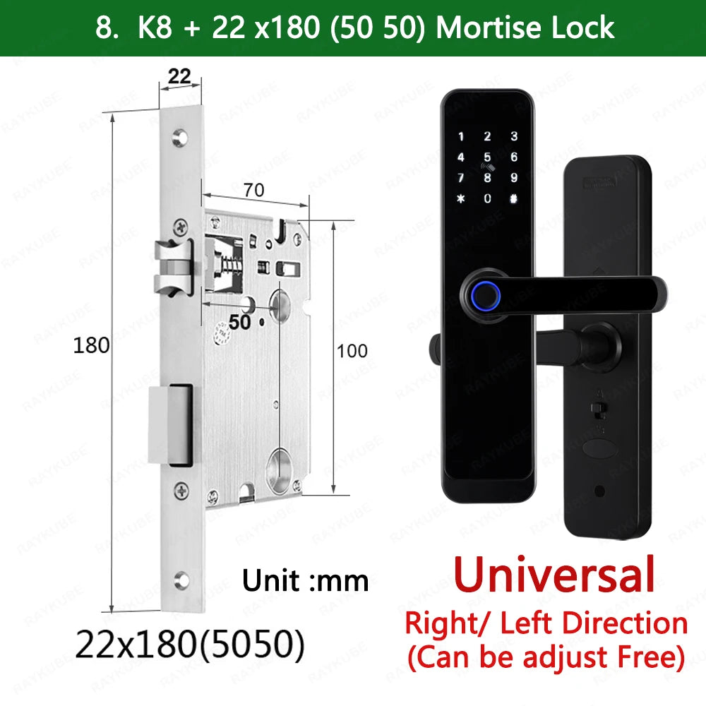 RAYKUBE K8 Smart Door Lock TTlock Bluetooth / Tuya Wifi Fingerprint Password 13.56MHZ IC Card Keyless Smartlife Home