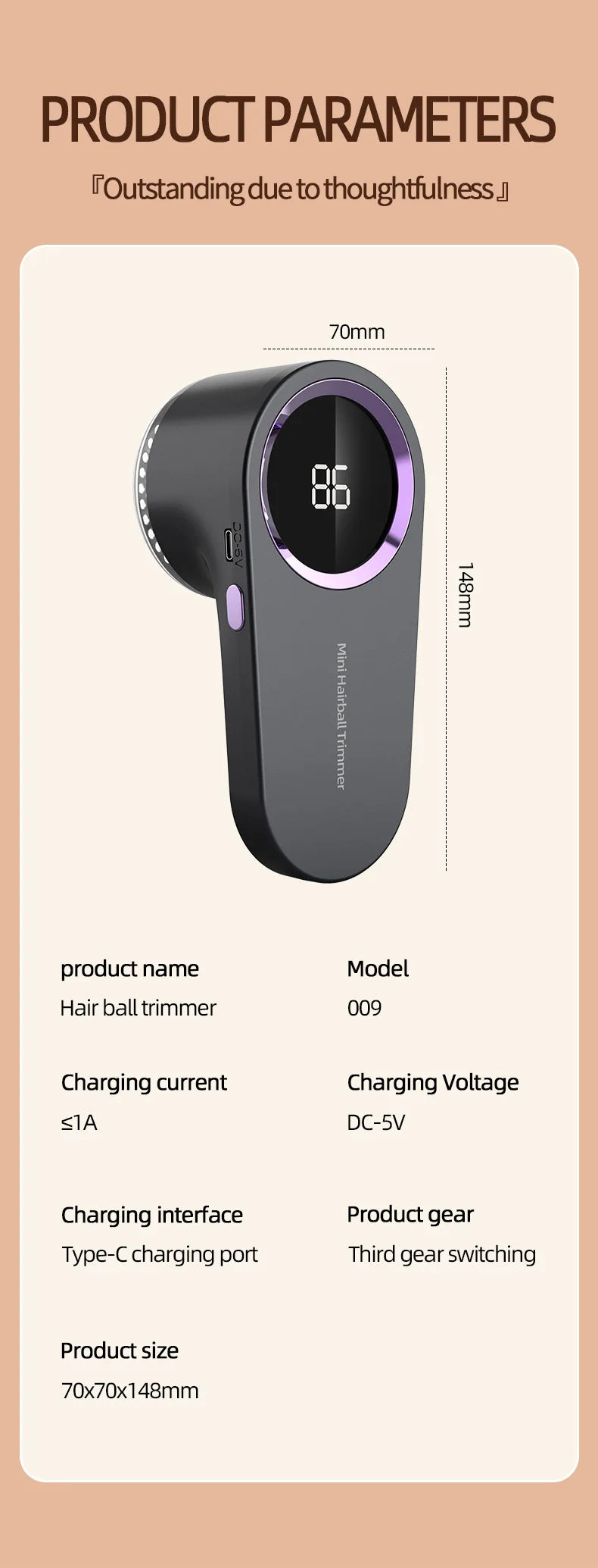 Clothing Hair Dehairing Device LED Portable Digital Electric Particle Hair Dehairing Device USB Rechargeable Felting Removal Dev
