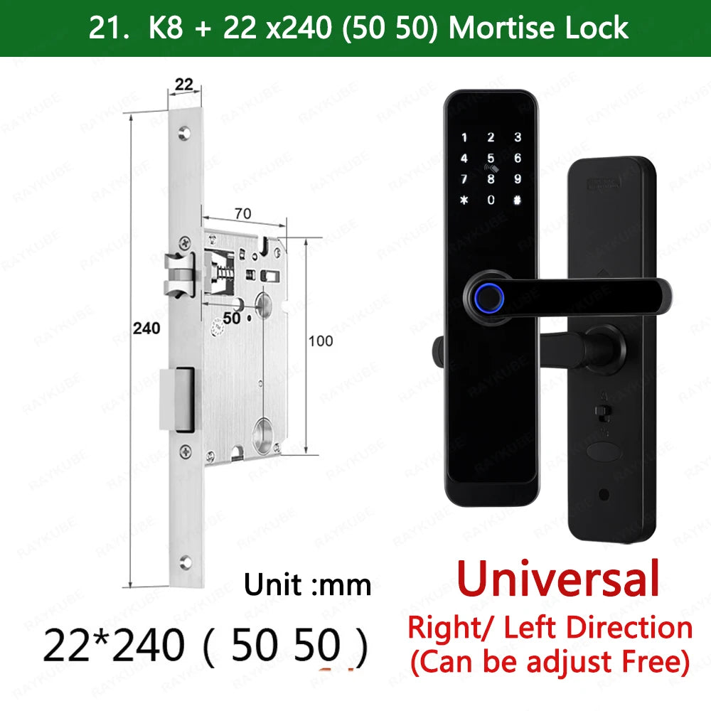 RAYKUBE K8 Smart Door Lock TTlock Bluetooth / Tuya Wifi Fingerprint Password 13.56MHZ IC Card Keyless Smartlife Home