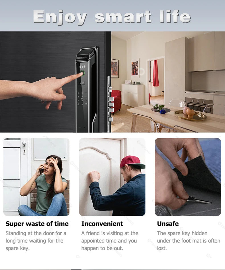 PHIPULO 3D Face Recognition Unlock Digital Door Lock With Fingerprint Password Unlock Keyless Electronic Door Lock