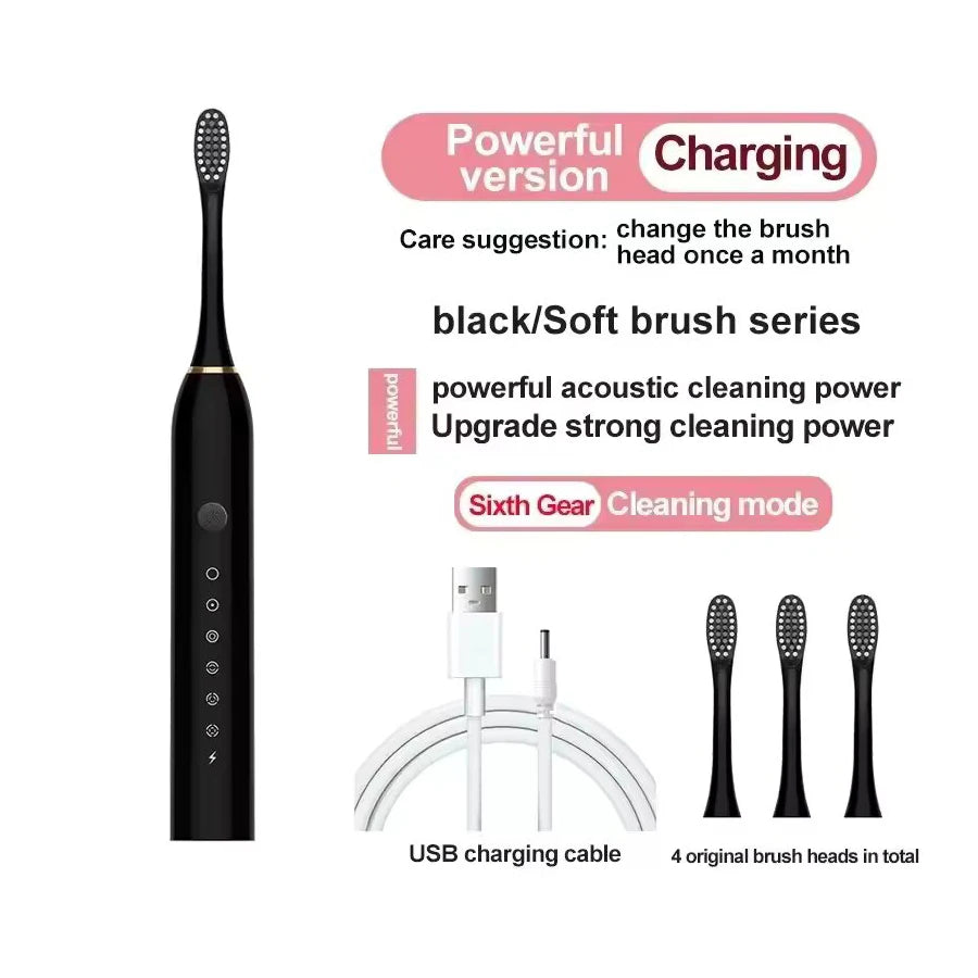 Rechargeable Electric Toothbrush - 6 Modes USB Sonic Toothbrush with 4 Brush Heads