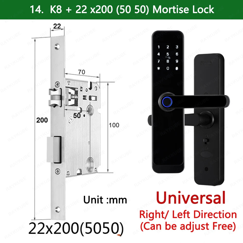 RAYKUBE K8 Smart Door Lock TTlock Bluetooth / Tuya Wifi Fingerprint Password 13.56MHZ IC Card Keyless Smartlife Home