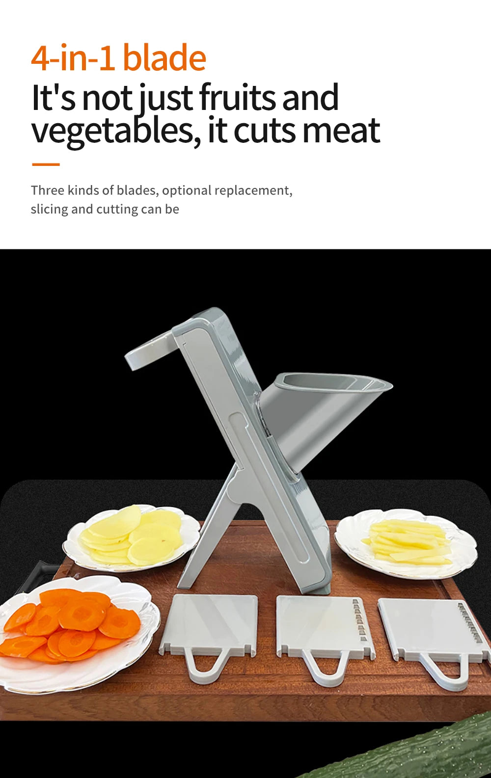Multifunctional Vegetable Slicer - Manual Food Chopper with Interchangeable Blades
