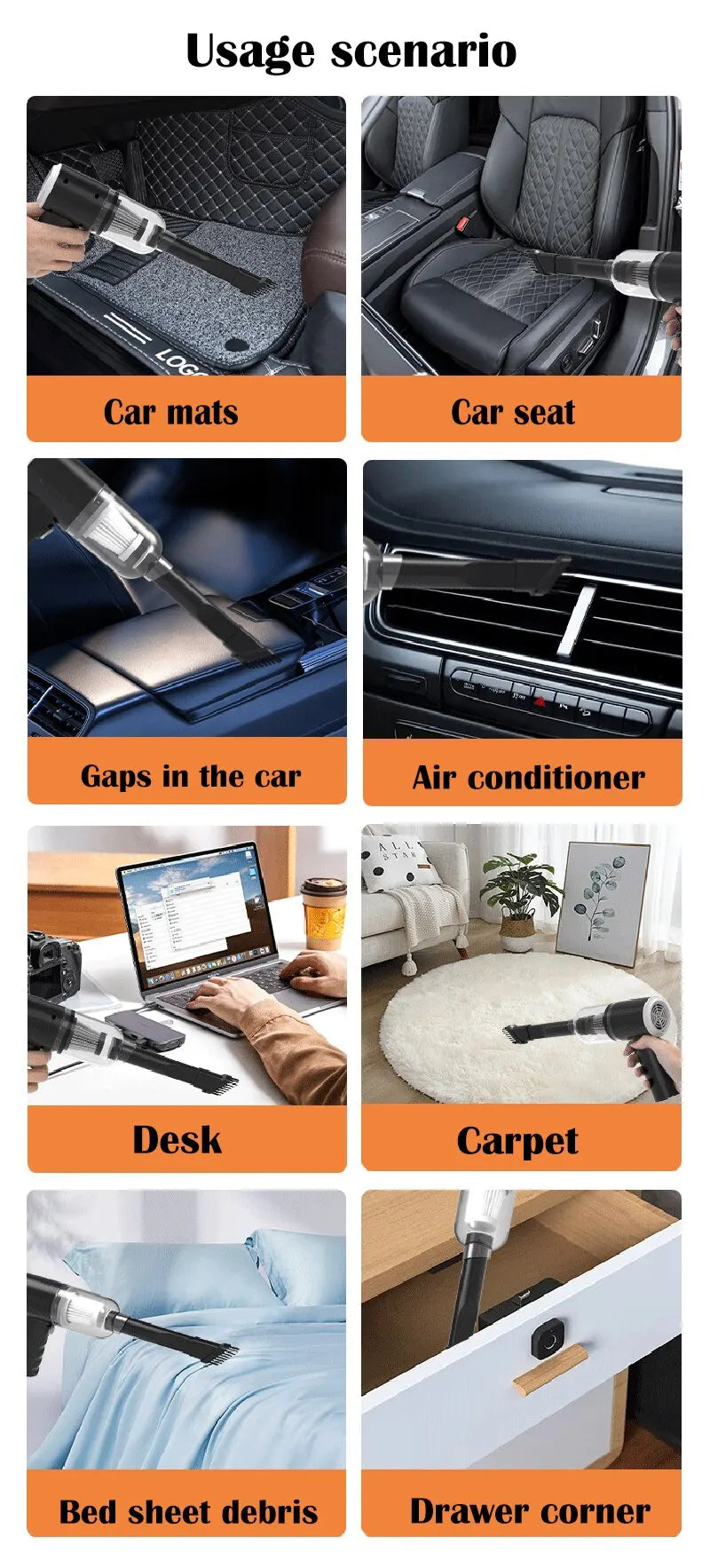 Portable Handheld Vacuum Cleaner - 9000Pa USB Rechargeable Car & Home Vacuum