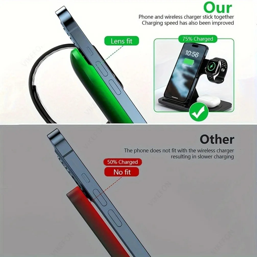 3-in-1 Wireless Charging Station - 30W Fast Charger for iPhone, Apple Watch & AirPods