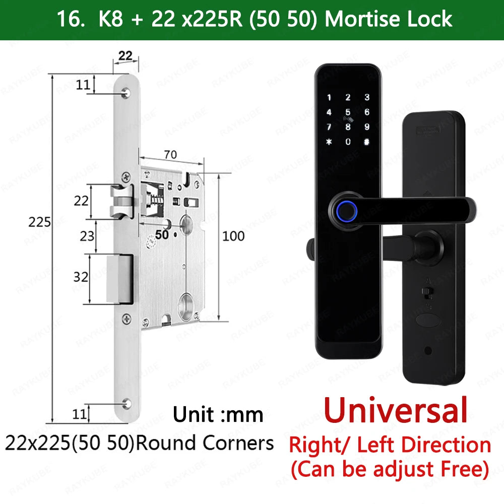 RAYKUBE K8 Smart Door Lock TTlock Bluetooth / Tuya Wifi Fingerprint Password 13.56MHZ IC Card Keyless Smartlife Home