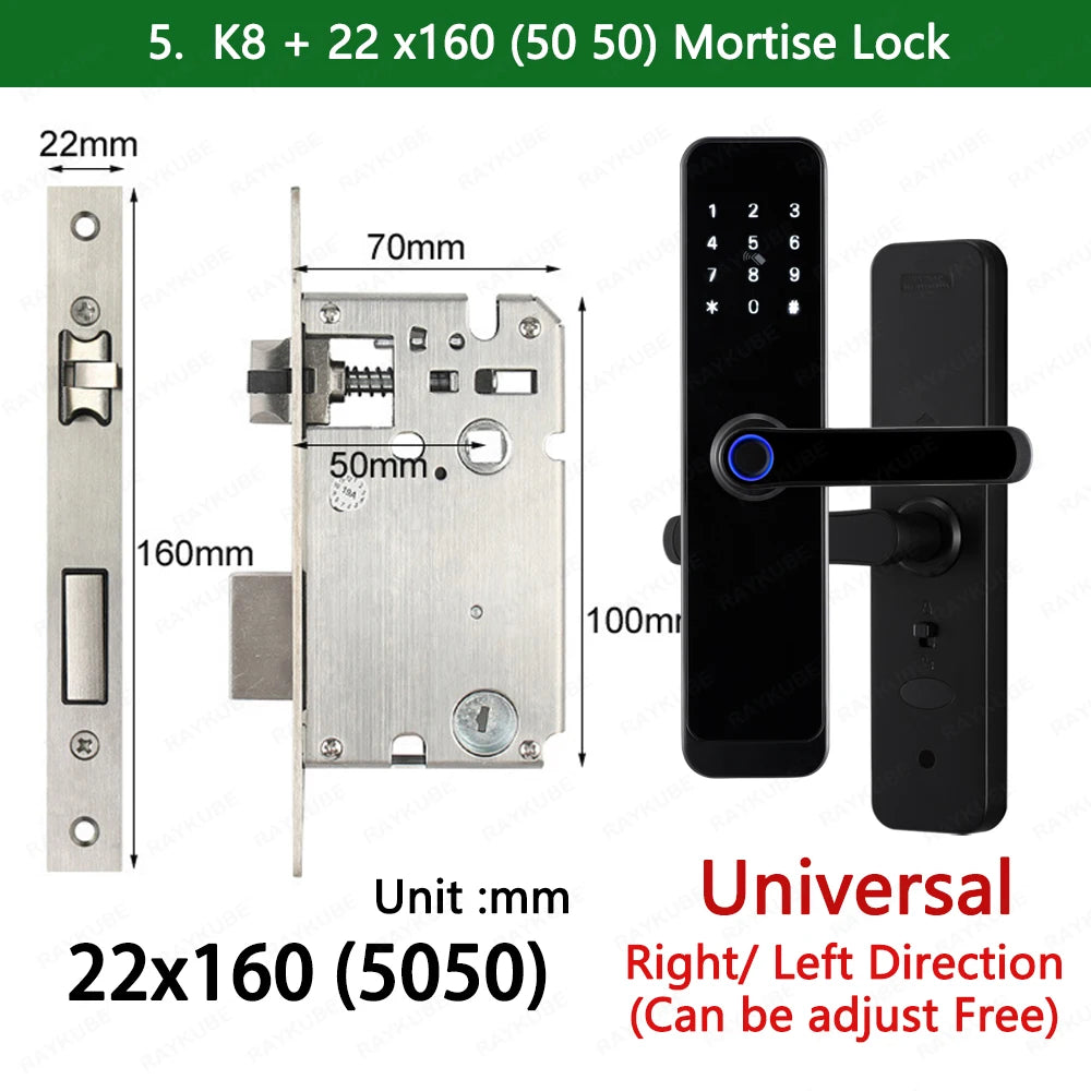 RAYKUBE K8 Smart Door Lock TTlock Bluetooth / Tuya Wifi Fingerprint Password 13.56MHZ IC Card Keyless Smartlife Home