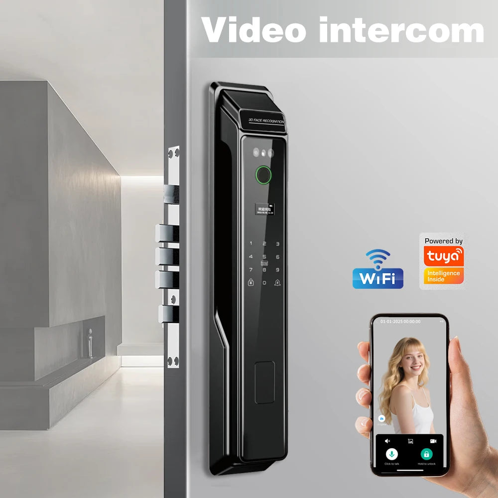 PHIPULO 3D Face Recognition Unlock Digital Door Lock With Fingerprint Password Unlock Keyless Electronic Door Lock